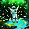 Astronaut with money raining down, created by Dall-e