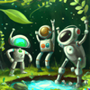 Happy robots here to help you, created by Dall=